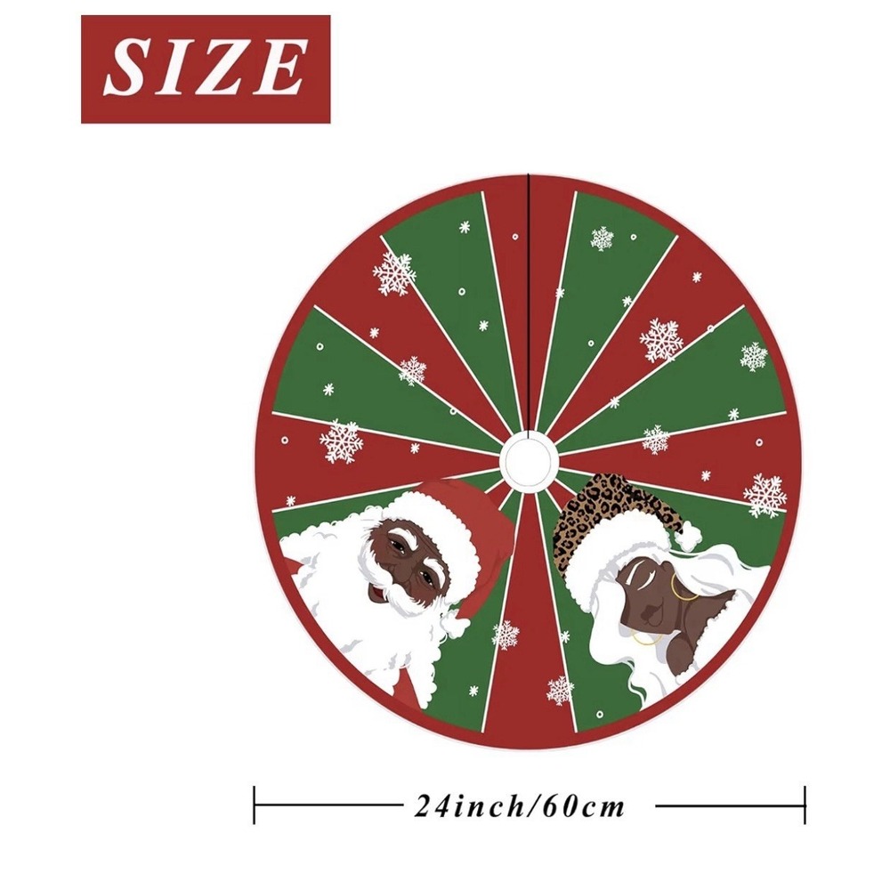 🎄 24" Red & Green Christmas‎ Tree Skirt – Black Santa & Mrs. Claus Design - Picture 2 of 2